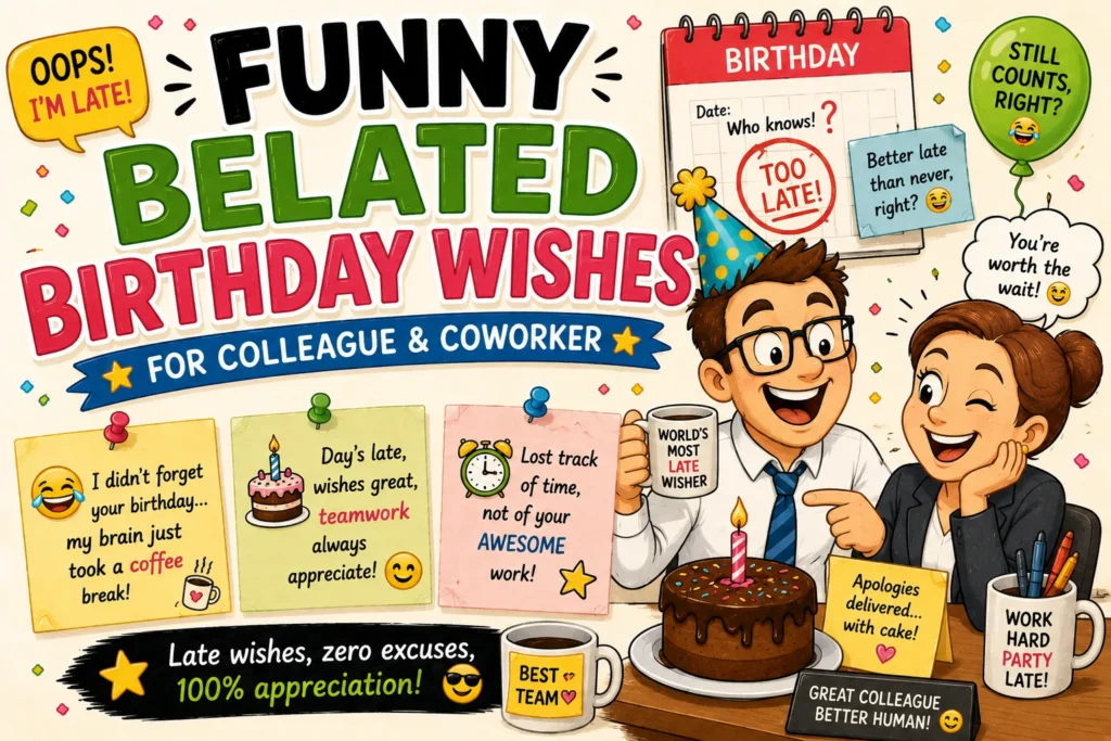 Funny Belated Birthday Wishes for Colleague and Coworker