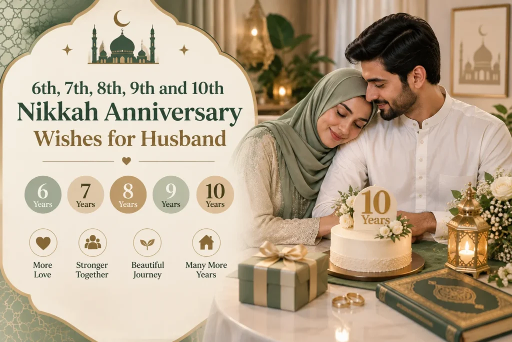 6th, 7th, 8th, 9th and 10th Nikkah Anniversary Wishes