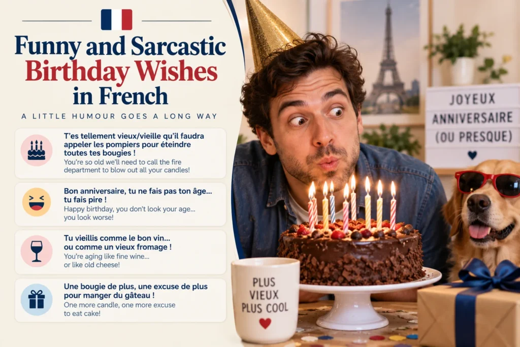 Funny and Sarcastic Birthday Wishes in French