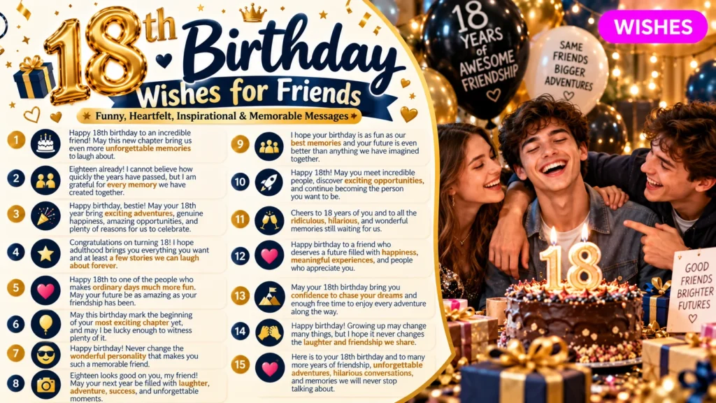 18th Birthday Greetings and Wishes for Friends