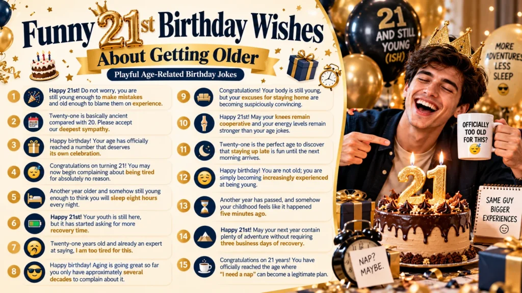 Funny 21st Birthday Wishes About Getting Older