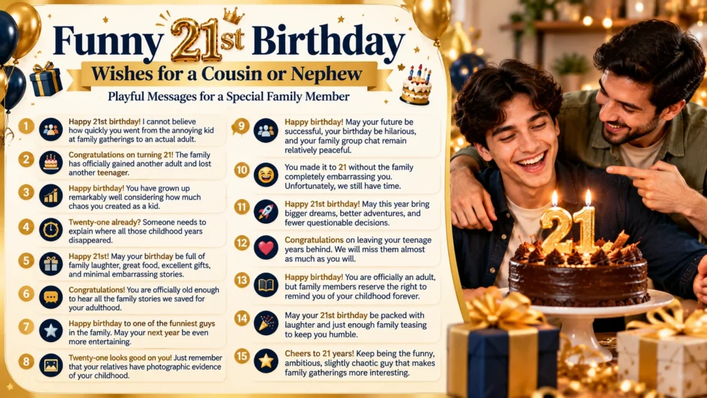 Funny 21st Birthday Wishes for a Cousin or Nephew