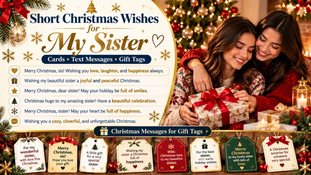 Short Christmas Wishes for Sister, Cards and Text Messages