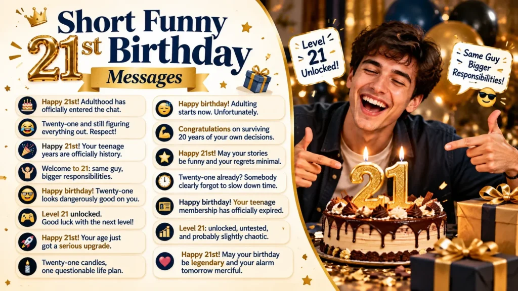 Short Funny Male 21st Birthday Wishes