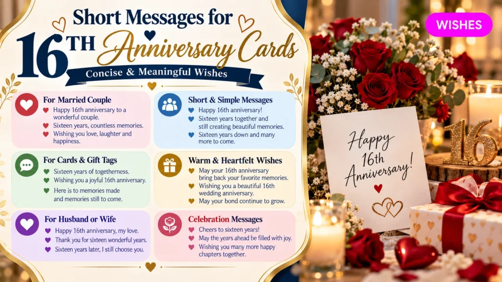 Short Messages for 16th Anniversary Cards
